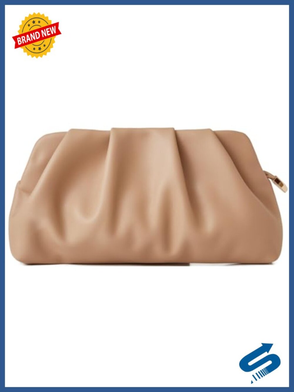Women's Ruched Faux Leather Clutch Evening Bag with Chain Strap